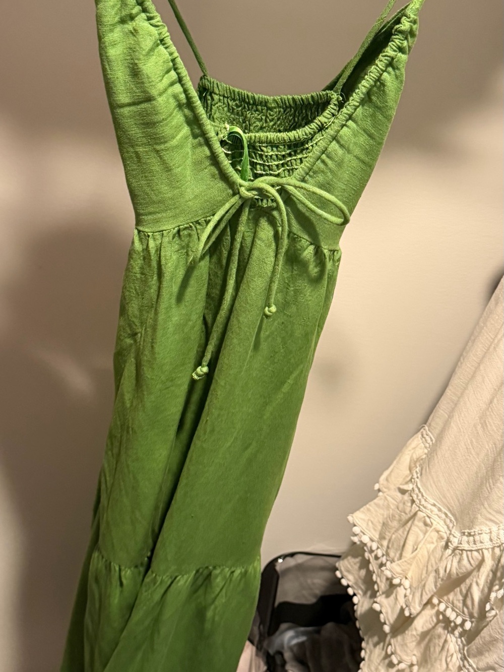 Women's Lime Green Tiered Maxi Dress with Smocked Bodice